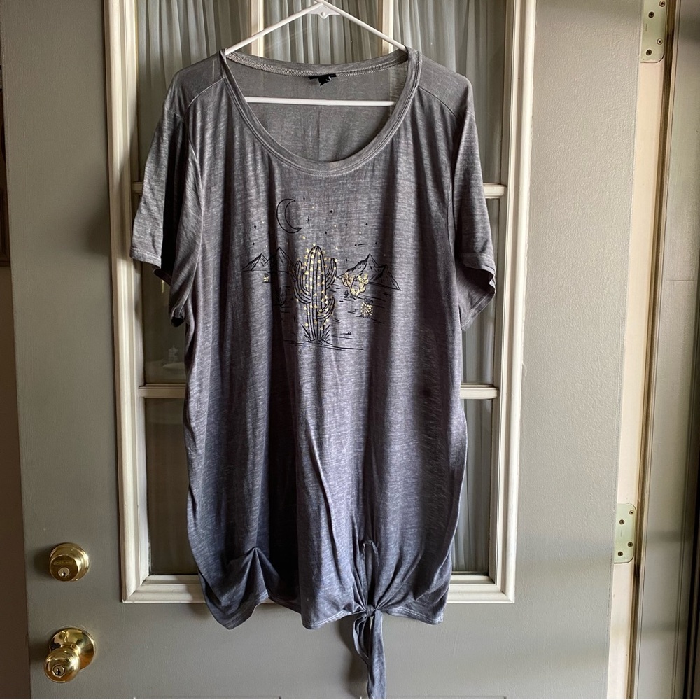 Torrid Tie Front Graphic Tee With Cactus and Mountain design